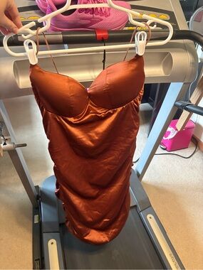 Satin Slip Dress with Molded Cups - Copper